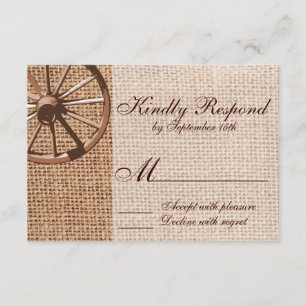 Western Wagon Wheel Burlap Wedding RSVP Card