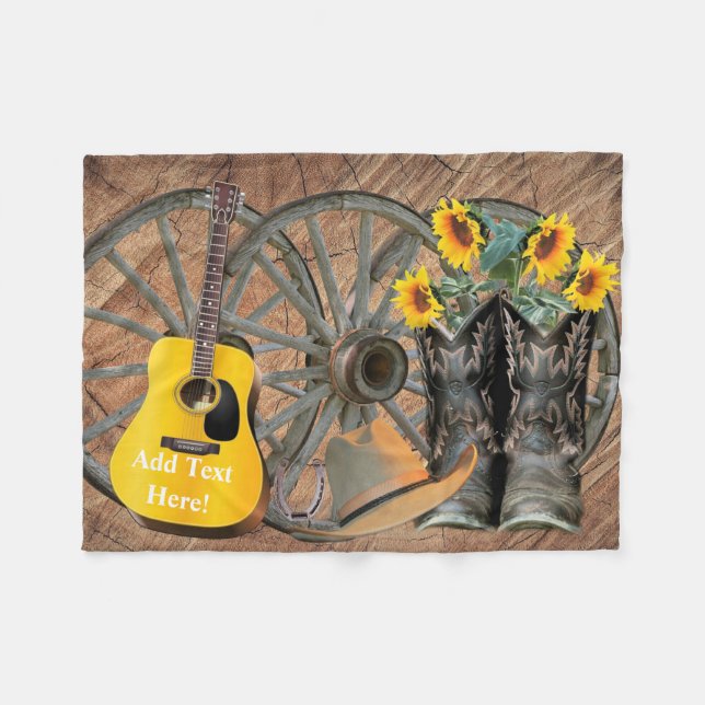 Western Wagon Wheel Gitarre Cowboy Stiefel Sonnenb Fleecedecke (Vorderseite (Horizontal))