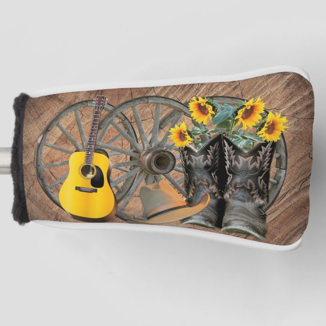 Western Wagon Wheel Gitarre Cowboy Stiefel Sonnenb Golf Headcover (Vorderseite)