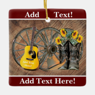 Western Wagon Wheel Gitarre Cowboy Stiefel Sonnenb Keramikornament