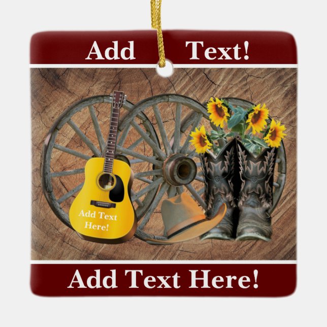 Western Wagon Wheel Gitarre Cowboy Stiefel Sonnenb Keramikornament (Vorderseite)