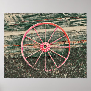 Western Wagon Wheel Rotes Land Rustikal Vintag Poster