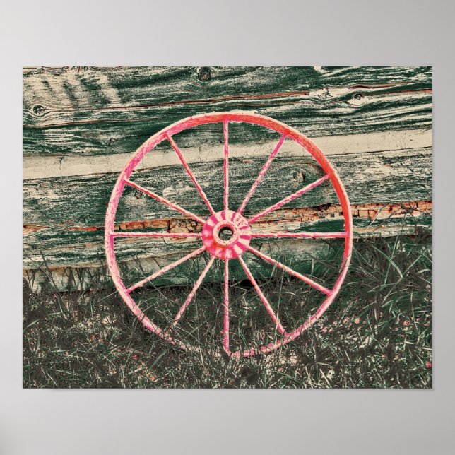 Western Wagon Wheel Rotes Land Rustikal Vintag Poster (Vorne)