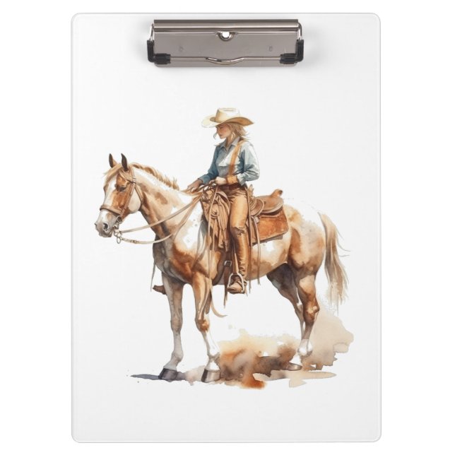 Western Watercolor Blonde Cowgirl, Brauch Klemmbrett (Vorderseite)