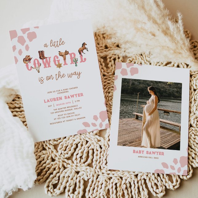Western Watercolor Foto Baby Girl Dusche Einladung (Von Creator hochgeladen)