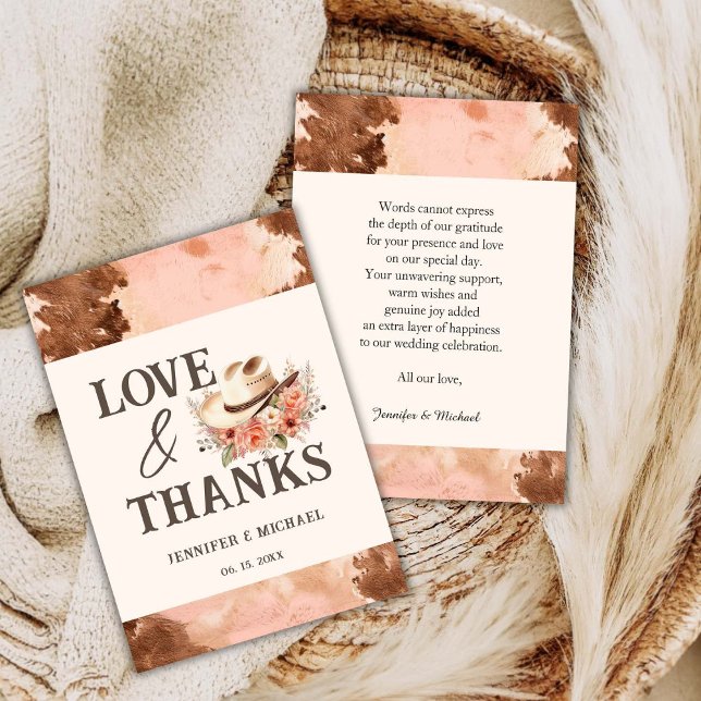 Western Wedding Blush Cowhide Vielen Dank Dankeskarte (Von Creator hochgeladen)