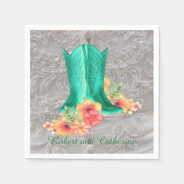 Western Wedding Cowboy Boots Blume Individuelle Na Serviette (Vorderseite)