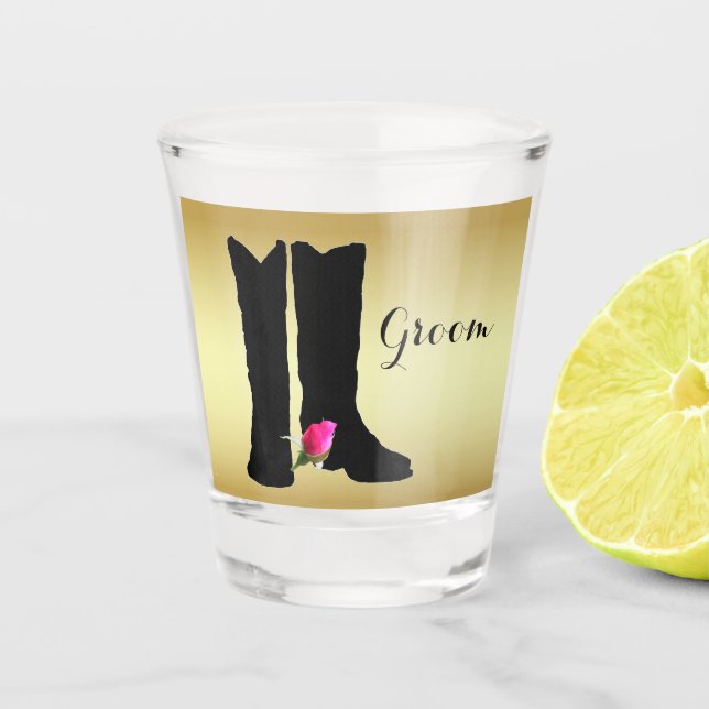 Western Wedding Cowboy Boots Rosa Rose Gold Groom Schnapsglas (Vorderseite)