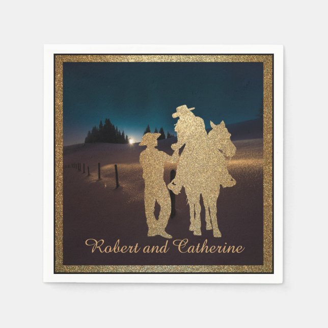 Western Wedding Cowboy Cowgirl Individuellen Namen Serviette (Vorderseite)