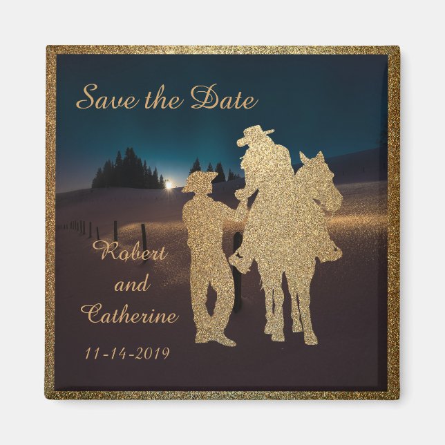Western Wedding Cowboy Cowgirl Save the Date Magnet (Vorne)