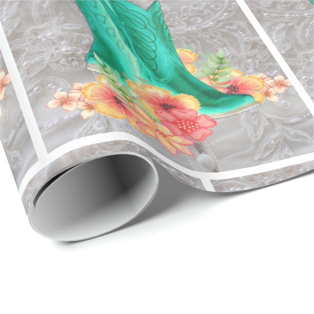 Western Wedding Cowboy Stiefel auf der Oberfläche  Geschenkpapier (Rolleneckpunkt)