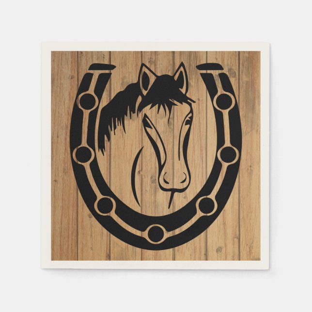 Western Wedding Horse Horseshoe Country Wood Serviette (Vorderseite)