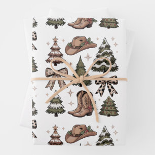 Western-Weihnachten Kokette Schleife Cowboy Cowgir Geschenkpapier Set