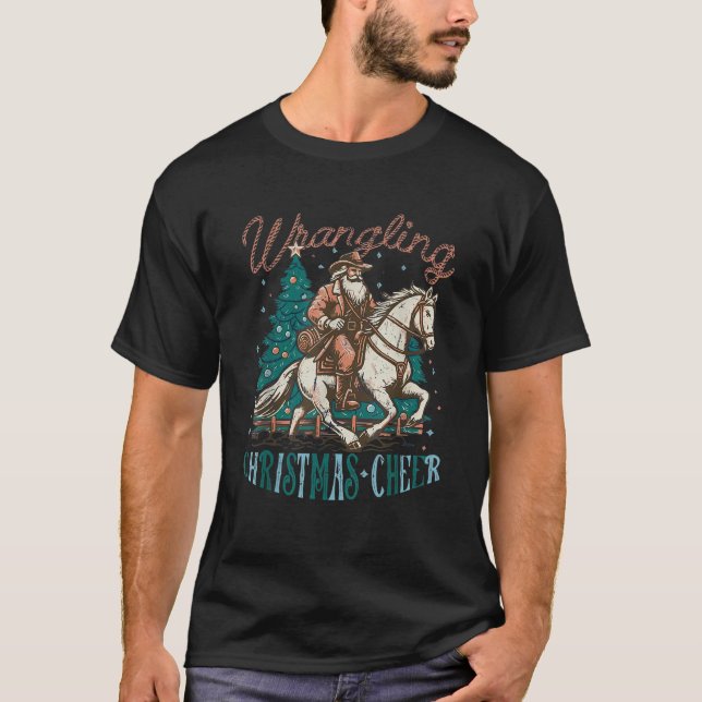 Western Weihnachten Wrangling Weihnachts Cheer Cow T-Shirt (Vorderseite)