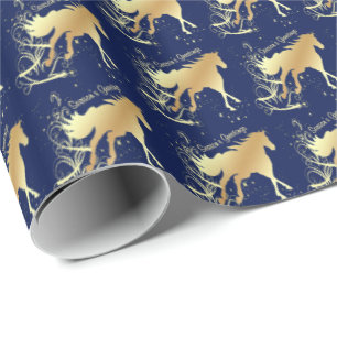 Western Weihnachts Gold Pferde Frohe Festtage Sm. Geschenkpapier