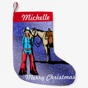 Western Weihnachts Strumpf Cowgirl mit Pferd Kleiner Weihnachtsstrumpf