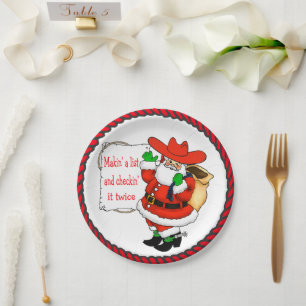 Western-Weihnachtscowboy Sankt mit Liste Pappteller