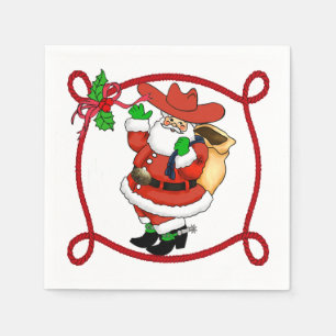 Western-Weihnachtscowboy Sankt mit Seil-Grenze Serviette