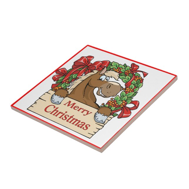 Western Weihnachtsferd mit Kranzzeichen Fliese (Seite)