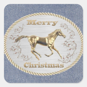 Western Weihnachtsgürtel Buckle Frohe Weihnachten Quadratischer Aufkleber