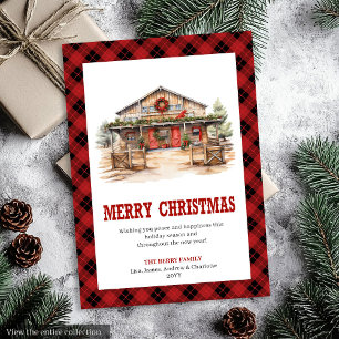 Western-Weihnachtskarte im Ranch-Stil mit Tartan Feiertagskarte