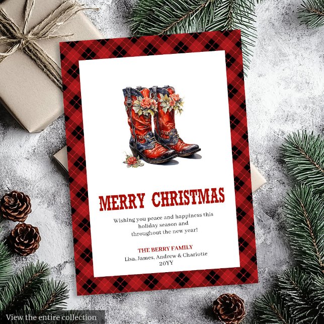 Western-Weihnachtskarten-Cowboystiefel-Design Feiertagskarte (Western Christmas card cowboy boots design

)