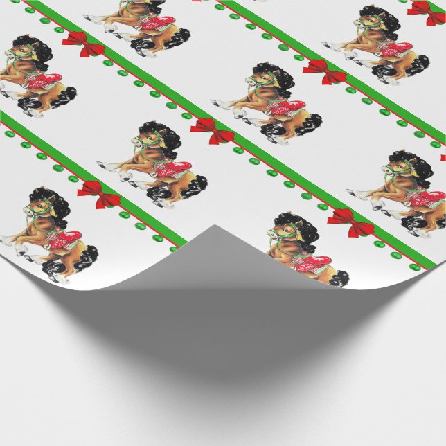 Western-Weihnachtskleines Pferdepony mit Sattel Geschenkpapier (Ecke)