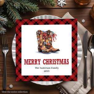 Western-Weihnachtsservietten rot-schwarz Büffelkar Serviette