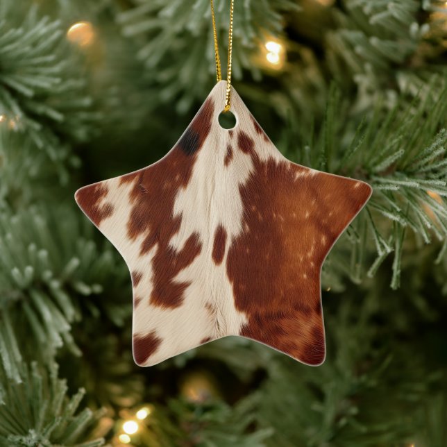Western White Brown Black Cowhide Keramik Ornament (Baum)
