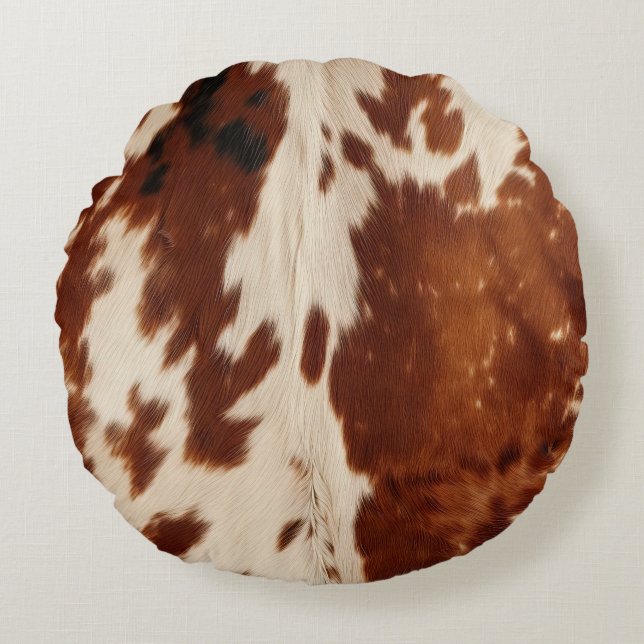 Western White Brown Black Cowhide Rundes Kissen (Vorderseite)