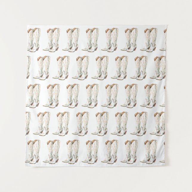 Western White Cowgirl Boots Birthday Backdrop Wandteppich (Vorderseite)