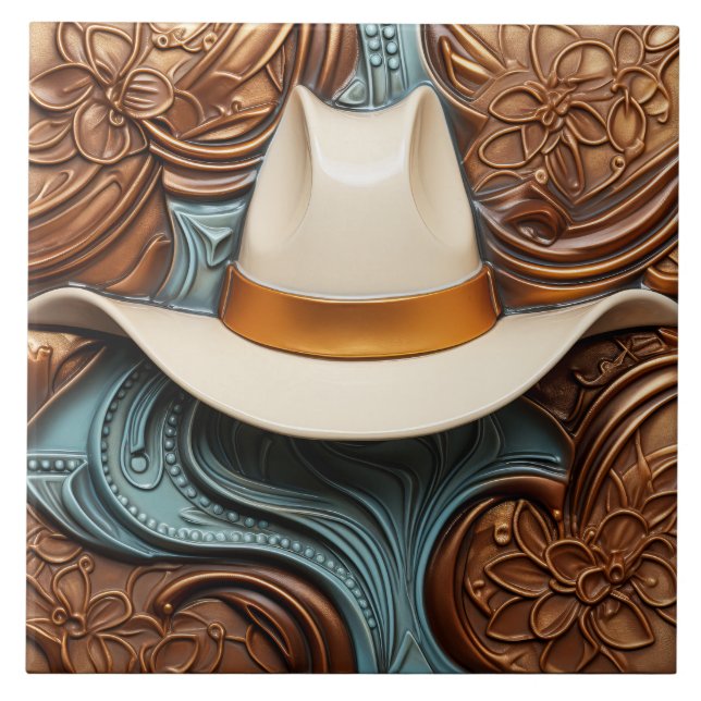 Western White Ranch Cowboy Hat Fliese (Vorderseite)