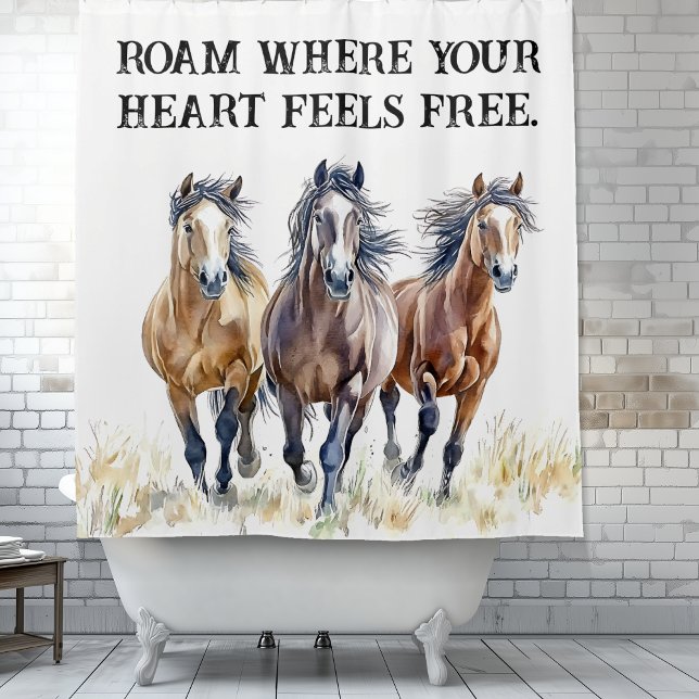 Western Wild & Free Mustang Pferde Duschvorhang (Roam where your heart feels free.  Wild western mustang horse trio shower curtain.)
