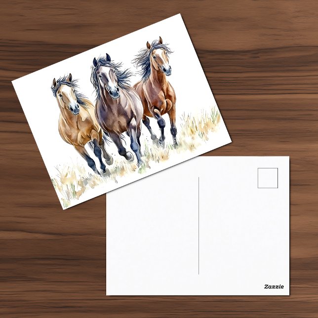 Western Wild & Free Mustang Pferde Postkarte (Western Wild & Free Mustang Trio watercolor postcard.)