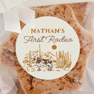 Western Wild West First Rodeo 1. Geburtstagsticker Runder Aufkleber