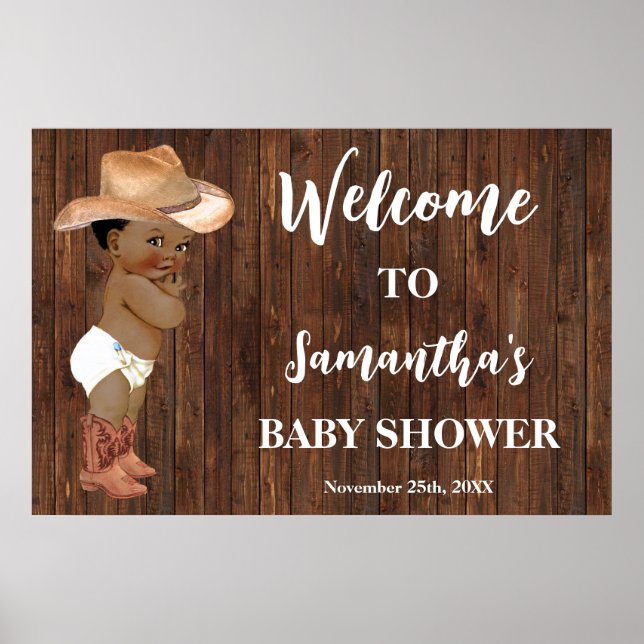 Western Willkommen Kleine OM Cowboy Babydusche Poster (Vorne)