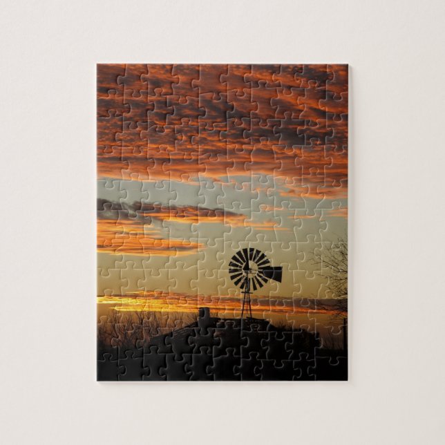 Western-Windmühlen-Sonnenuntergang Puzzle (Vertikal)
