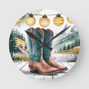 Western Wohngestaltung Rustikale Trails Cowboy Boo Runde Wanduhr