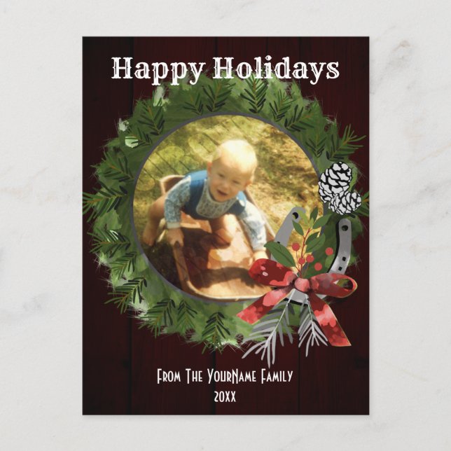 Western Wreath Foto Personalisierte Urlaubskarte Feiertagspostkarte (Vorderseite)