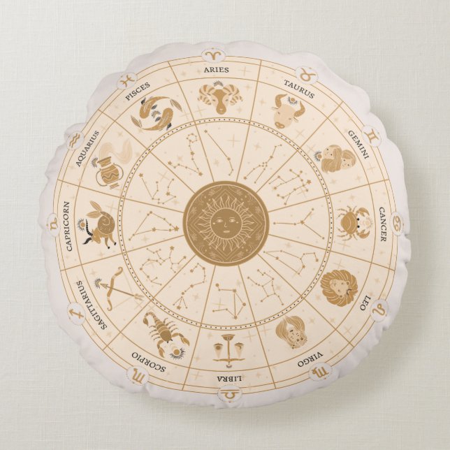 Western Zodiac Wheel Rundes Kissen (Vorderseite)