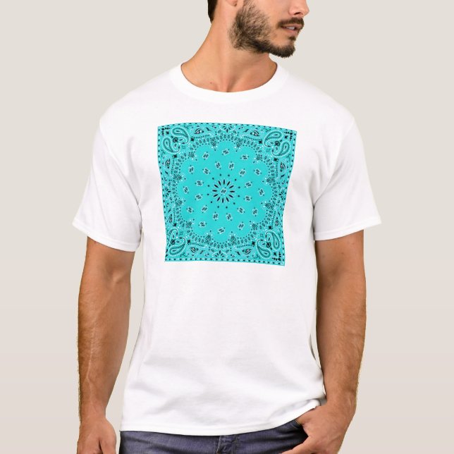 Westernbandana-Schal-Druck lt-Turquoise Paisley T-Shirt (Vorderseite)