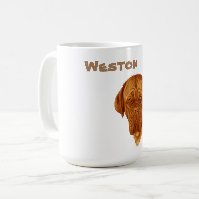 Westernname mit Dogue de Bordeaux, Tasse des Kaffe (Vorderseite Links)