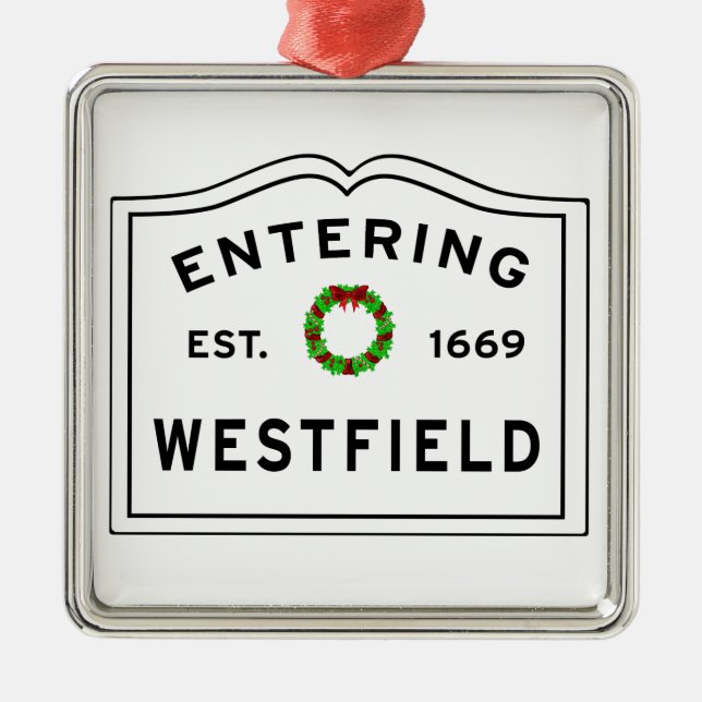 Westfield, MA Holiday Wreath Metal Ornament (Vorne)