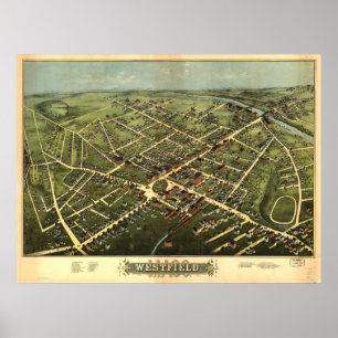 Westfield Massachusetts 1875 antike panoramische Poster