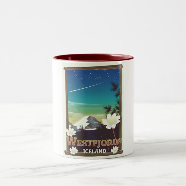 Westfjordanland Island Reiseplakat Zweifarbige Tasse (Mittel)
