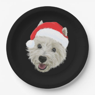 Westhochland-Terrier-WeihnachtsWeihnachtsmannmütze Pappteller