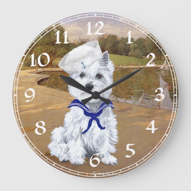 Westhochland-weißes Terrier-Uhr Große Wanduhr (Vorderseite)