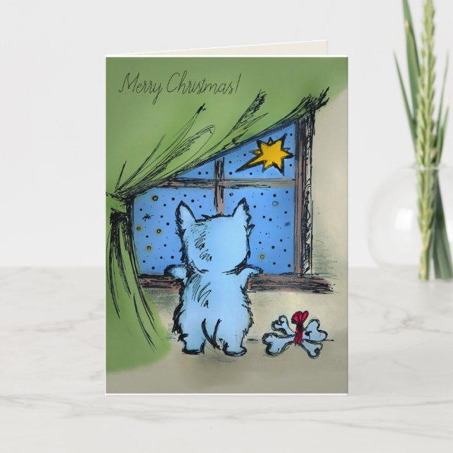 Westie and Starry Night - Frohe Weihnachten (Vorderseite)