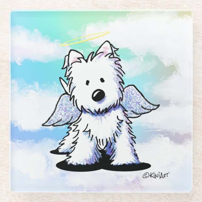 Westie Angel Glass Untersetzer (Vorderseite)