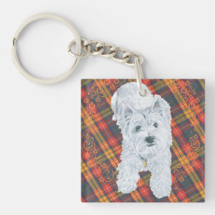 Westie auf Tartan Schlüsselanhänger